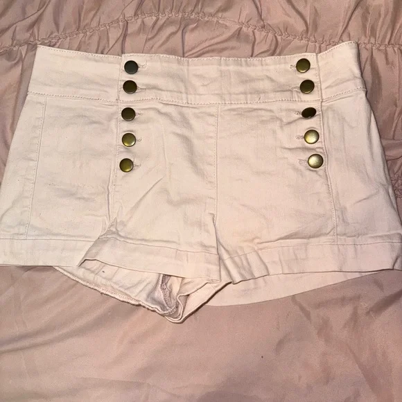 Forever 21 Light Pink High Waist Shorts with Gold Buttons - Picture 1 of 3